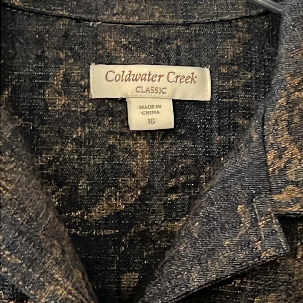 Coldwater Creek Jean denim jacket dark wash metallic print studded casual SZ 16 - Picture 15 of 16